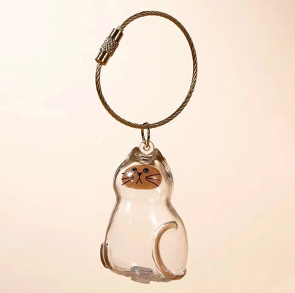 Transparent Cat Hair Storage Keychain Pendant Pet Fur Keepsake Memorial Souvenir for Backpack Bag Car Key Ginger Cat Lover Gift