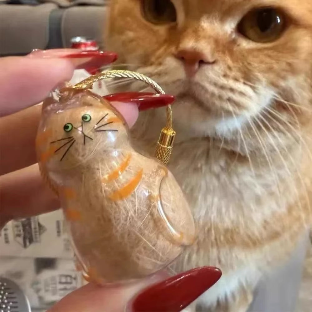 Transparent Cat Hair Storage Keychain Pendant Pet Fur Keepsake Memorial Souvenir for Backpack Bag Car Key Ginger Cat Lover Gift
