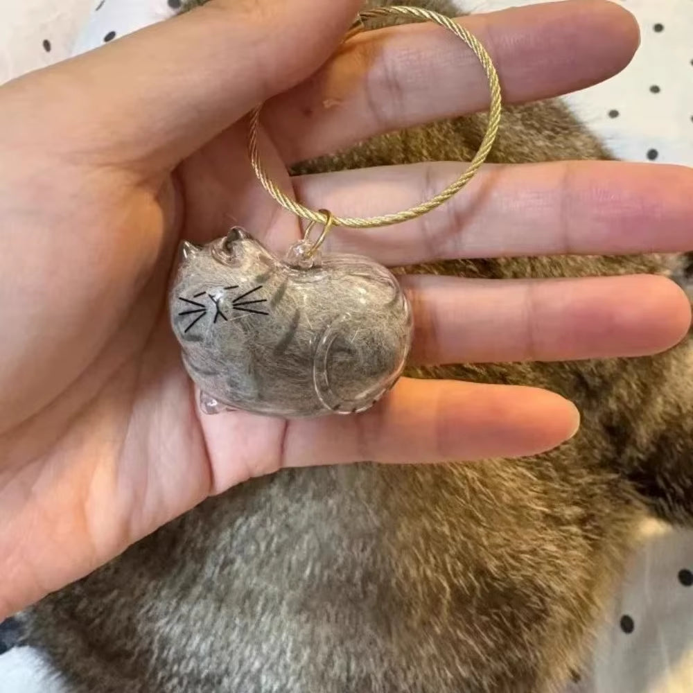Transparent Cat Hair Storage Keychain Pendant Pet Fur Keepsake Memorial Souvenir for Backpack Bag Car Key Ginger Cat Lover Gift